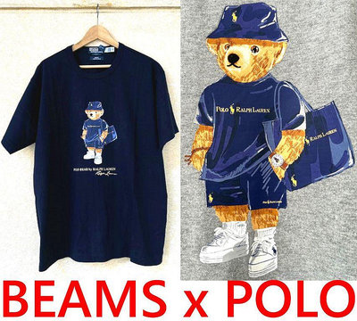 BLACK全新BEAMS x Ralph Lauren日本限定Polo小熊著用BEAMSN藍金服裝短T