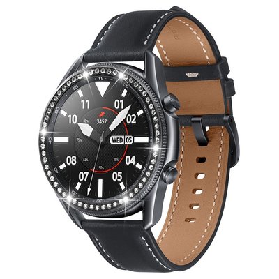 gaming微小配件-三星galaxy Watch 3 41mm 45mm手錶保護殼 不鏽鋼保護圈錶盤 表圈金屬鑲鑽旋轉錶盤-gm