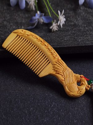 古風檀木梳子 黃楊木梳子中國風天然鳳凰中式輕奢送禮物防靜電清潔髮梳