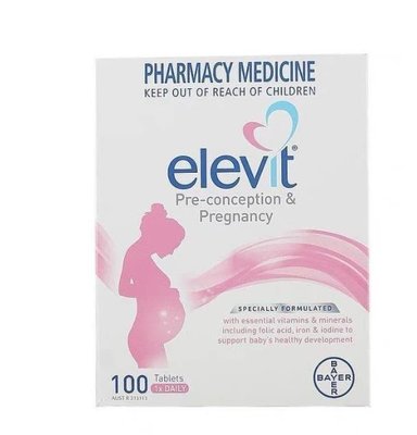 澳洲女性elevit 愛樂維含葉酸孕期綜合維生素100粒入盒