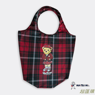 手提 韓系 日系MA‧TSU Mi 熊熊紅格紋收納購物袋(紅)