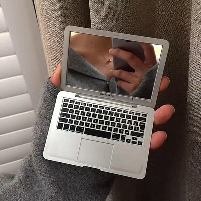鏡子 迷你隨身鏡子 創意蘋果筆記本電腦造型 便攜折疊小化妝鏡 Mac鏡子~【爆款】