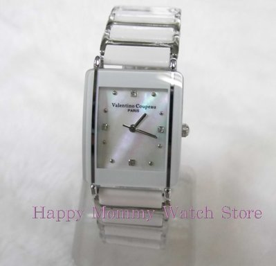 【 幸福媽咪 】Valentino Coupeau 范倫鐵諾 黑/白 陶瓷長方型經典時尚款 石英錶