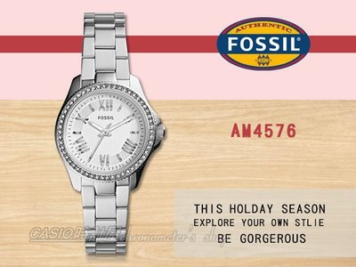 CASIO 時計屋 FOSSIL手錶 AM4576 女錶 石英錶 不鏽鋼錶帶 防水 強化玻璃 (玫瑰金錶帶AM4578)