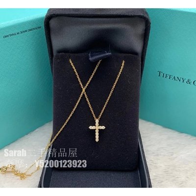二手精品 Tiffany 蒂芙尼 18K黃金鑲鑽項鏈 十字架項鏈 金色 十字架吊墜 女士 GRP03409