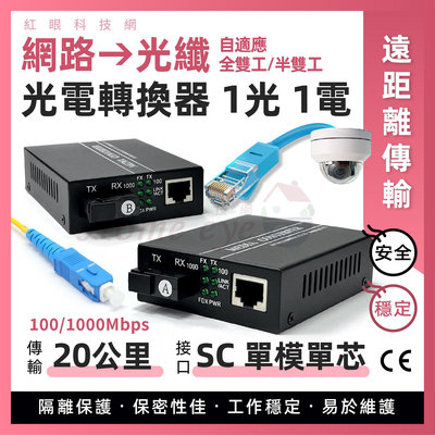 千兆 1光1電 SC單模單芯 光電轉換器 光纖收發器 監控 延長 網路攝影機 長距離傳輸 光纖轉網路
