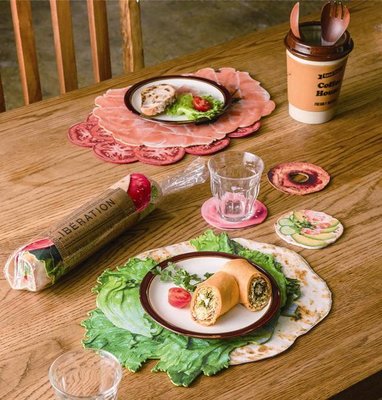 【beibai不錯買】造型蔬果午餐墊子 生菜 鮭魚 番茄 玉米餅皮 zakka(清倉特價)