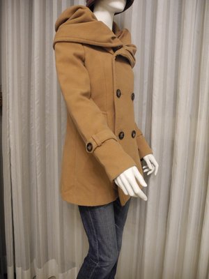 ZARA 高雅氣質駝色 毛呢雙排釦短大衣外套L號 連帽披肩溫暖造型 極新 超取免運費