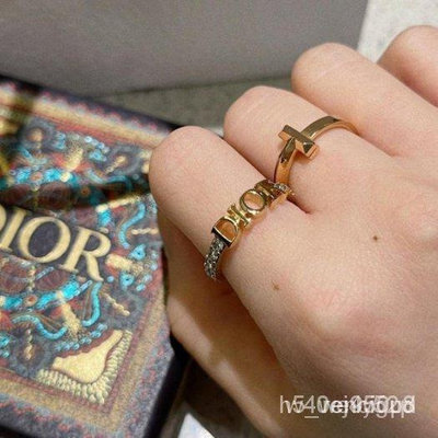 直購#Dior迪奧 戒指Dior 字母logo水鑽 金色戒指 指環 R1009