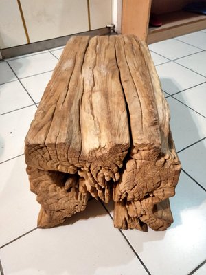 印尼老柚木  自然風化原木柱 長條型矮板凳 原木柱台座