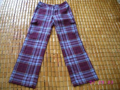 全新Scottish House秋冬正品--100%羊毛紅紫格紋小喇叭褲