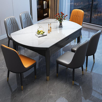 餐桌巖板餐桌簡約現代可伸縮折疊變圓桌意式輕奢家用爐餐桌椅組合