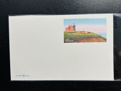 【珠璣園】C103 美國郵資片  -  1999年 羅德島布洛克島燈塔，20C 未使用