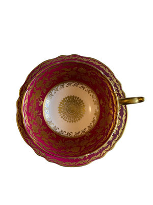 英國paragon帕拉貢中古紅色多金蕾絲邊寬口骨瓷杯盤