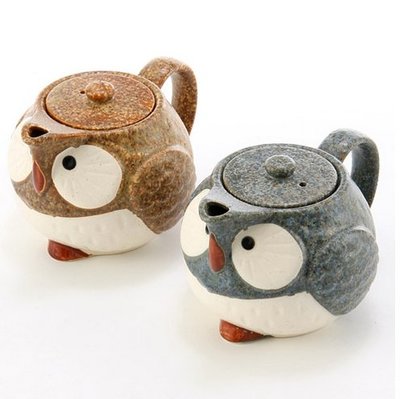 日本製 貓頭鷹造型陶瓷茶壺 450ml 附不鏽鋼濾網 美濃燒＊小容容＊