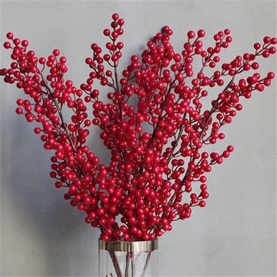 發財果過年仿真插花束擺設紅果子北美冬青果客廳假花裝飾干花擺件
