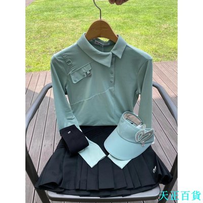 天正百貨韓國高爾夫球服裝女士春秋季薄款長袖T恤緊身顯瘦彈力翻領Polo衫