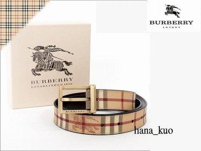 ☆注目の義大利製BURBERRY Black Label 經典格紋大騎士logo皮帶☆