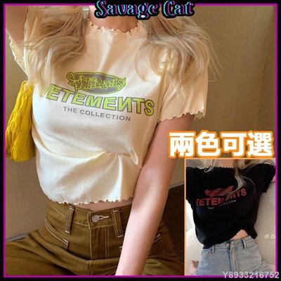 cilleの屋 【Savage Cat】韓版 T恤 短袖 顯瘦 寬鬆 大碼 女 上衣 短款 甜美 清新 簡約 字母印花 時尚 百搭
