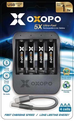 OXOPO AA三號 快充鋰電池 快速充電 快充鋰電池4號四入+4埠充電座 器 75海