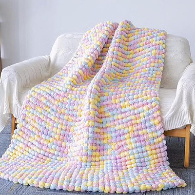大球球線編織蓋毯毛毯手工diy毛毛球團手織被子地毯毛線沙發坐墊~優樂美