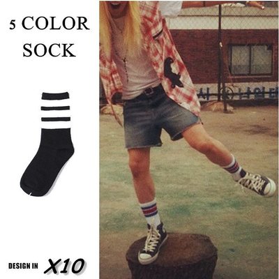 ---- X 10 ---  街頭 西岸 GD 同款  棉  三條槓 條紋 足球襪  運動襪  長短款  滑板  嘻哈