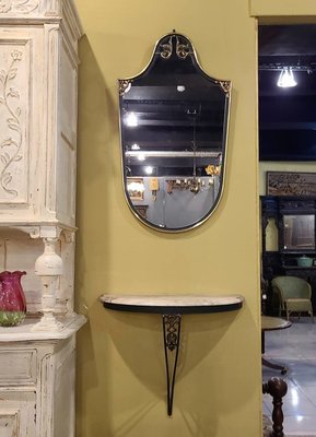【卡卡頌 歐洲古董】法國 捲葉雕刻 大理石 桌鏡組  玄關桌鏡 (一組)  歐洲老件MI0068 ✬