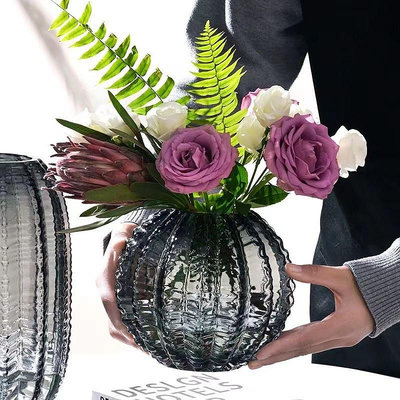 玻璃花瓶 現代玻璃花瓶水培裝飾輕奢高級感插花器家居客廳玄關民宿簡約擺件75 NM053