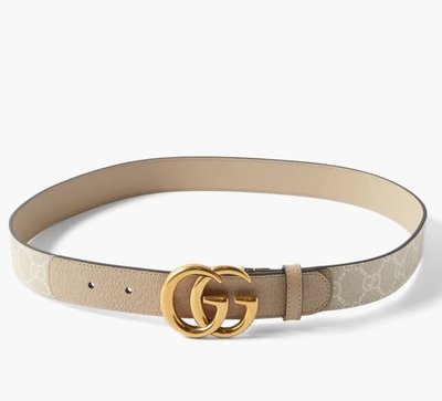 【折扣預購】22春夏正品Gucci GG Marmont thin belt白色緹花拼接米色皮革腰帶 皮帶 2.8cm