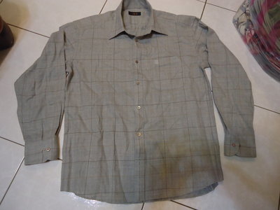 DAKS 日本製淺灰色咖啡橘格紋長袖襯衫,尺寸:LL,肩寬:50cm,100%毛,少穿極新,降價大出清.