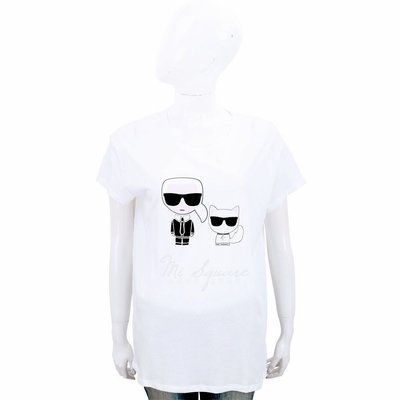現貨熱銷-Karl Lagerfeld Ikonik 卡爾貓咪圖案白色棉質短T恤 1840448-20