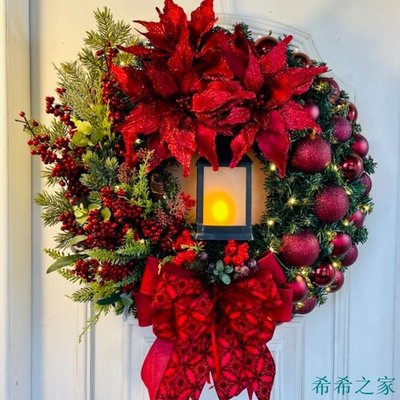 希希之家 油燈帶聖誕紅花聖誕花環門掛  45cm