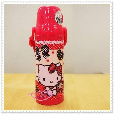♥小花花日本精品♥Hello Kitty 格紋坐姿愛心點點不鏽鋼保溫保冷水壺水瓶11220909