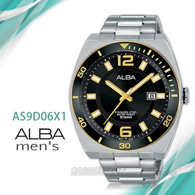 CASIO時計屋 ALBA 雅柏手錶 AS9D06X1 石英男錶 不鏽鋼錶帶 黑 防水100米 日期顯示 全新品 保固一