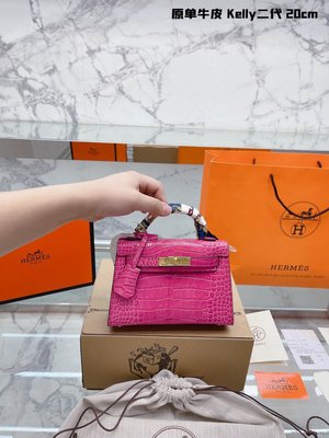 牛皮 Hermes mini Kelly 牛皮鱷魚紋 愛馬仕凱莉包Hermes 牛皮,材質 必 NO146433