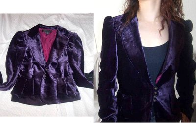 Zara Woman 高貴氣息紫絨外套 穿搭 正式場合 西班牙製 宮庭澎肩設計 18%絲質 S號 中短版外套 貴婦百貨