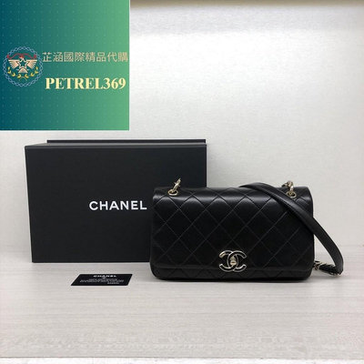 二手精品 Chanel 香奈兒 口蓋包 黑金Logo 黑色 金扣 單肩包 斜挎包 肩背包 側背包 AS2319