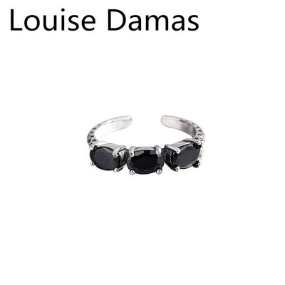 5siss韓代飾品韓國代購 Louise DamasS925純銀戒指女時尚個性復古 做舊鑲黑鋯石