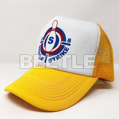 BEETLE 自創品牌 BEETLE STRIKE LOGO 字樣 卡車帽 網帽 保齡球 白黃