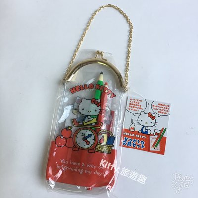 [Kitty 旅遊趣] Hello Kitty 文具組 筆袋附鍊 有色鉛筆 便條紙 凱蒂貓 透明筆袋 超值