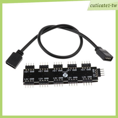 熱賣 [CuticatecbTW] 10合1電腦機箱RGB風扇集線器控制器LED分光器4Pin 12V新品 促銷