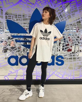 【Dr.Shoes 】Adidas Original 女裝 白 三葉草 側邊開叉 長版 短袖T恤 EC1877