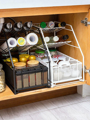 💗💗收納💗💗廚房下水槽置物架推拉抽屜式調料架子伸縮分層衛生間用品收納神器
