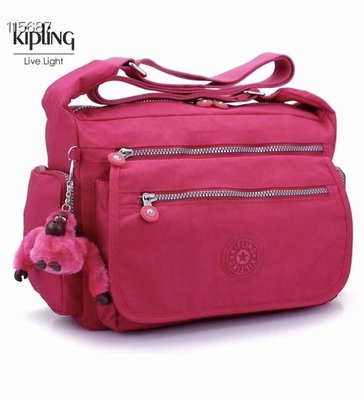 【熱賣精選】 Kipling 猴子包 K19941 玫紅 多夾層拉鍊款輕量斜背包肩背包 大容量 旅遊 防水 限時優惠