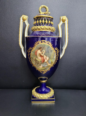 【二手】梅森Meissen 鈷藍神話題材 花瓶 回流 收藏 中古瓷器 【天地通】-950