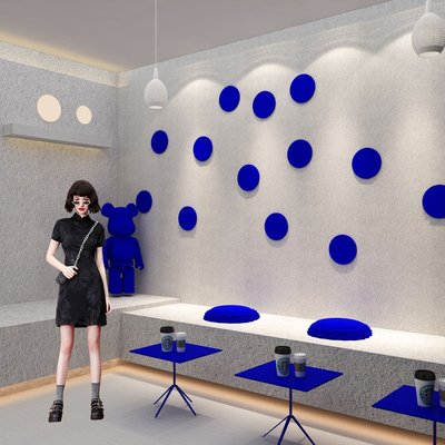 【熱賣精選】克萊因藍網紅打卡背景拍照區布置奶茶店墻壁貼裝飾咖啡館蛋糕服裝