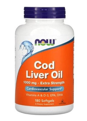【預購】NOW Foods Cod Liver Oil鱈魚肝油，1,000 毫克，180 粒軟膠囊