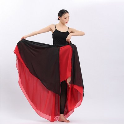 熱銷 2021新款古典舞服身韻雙層飄逸大裙擺簡約中國風現代民族舞練功服 可開發票