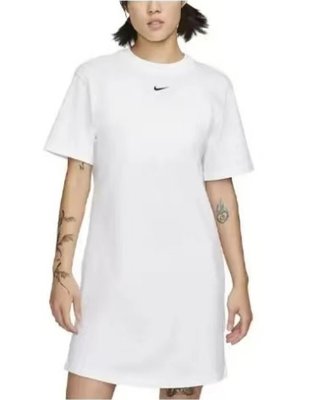 Nike 連身裙 NSW Essential 白 女款 純棉 長版上衣 小洋裝 短袖 寬鬆 DV7883-100-010
