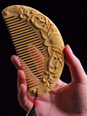 古風檀木梳子 黃楊木梳中國風錦繡芙蓉中式簡約輕奢送禮物梳清潔髮梳子